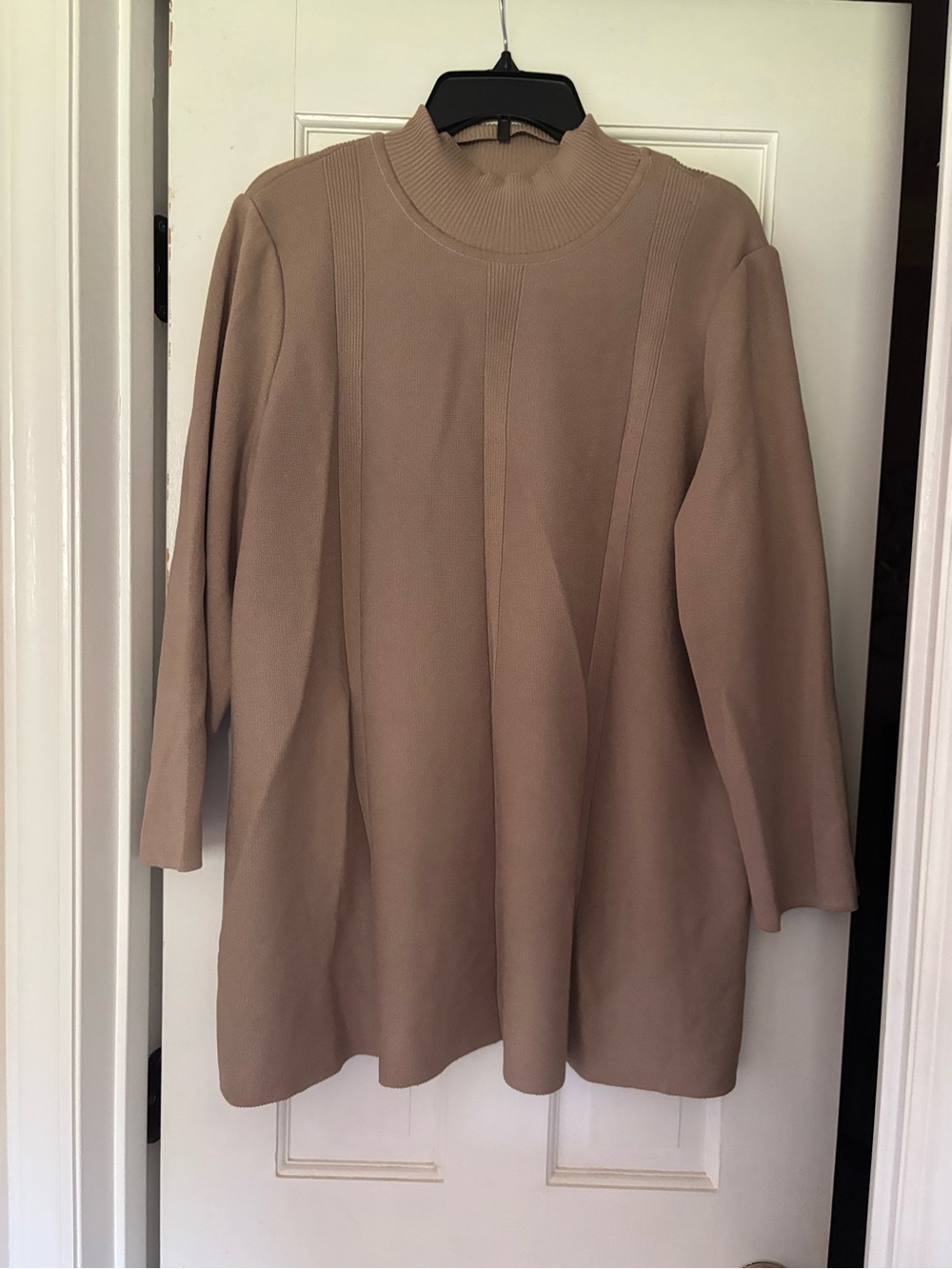 Ming Wang Taupe Mock Neck Long Sleeve Swing Dress